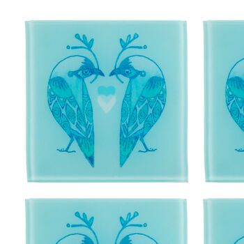 Lovebirds Coaster Set Blue And White, 4 of 10