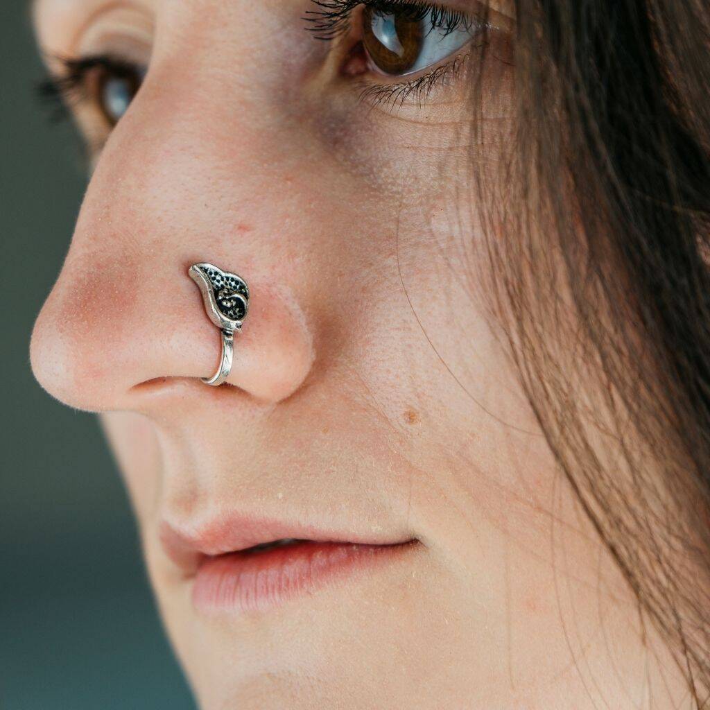 Floral Oxidized Simple Clip On Nose Pin, 1 of 6