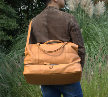Leather Weekend Bag With Cloth Compartment, 8 of 11
