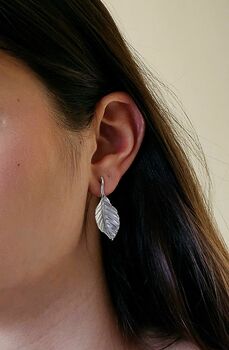 Textured Leaf Stud Earrings In 16 K Gold And 925 Sterling Silver, 6 of 12