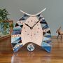 Pottery Large Mantel Clock In Blue Triangle Pattern, thumbnail 2 of 8