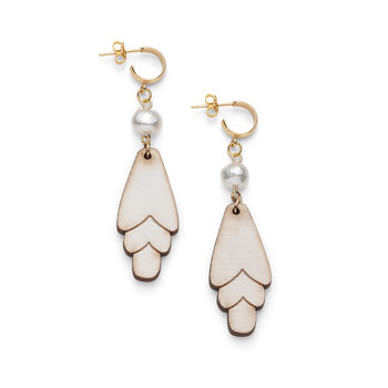 'Tegen' Sustainable Wood And Pearl Earrings, 4 of 12