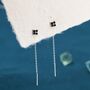 Sterling Silver Black Hydrangea Flower Cz Threader Earrings, thumbnail 2 of 12