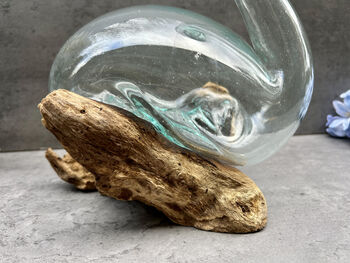 Molten Glass Wine Decanter With Stopper Teak Root Base, 3 of 12