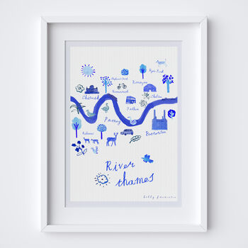River Thames Map Poster London Blue Landmarks Travel Print, 5 of 6