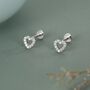 Tiny Open Heart Internally Threaded Flat Back Earrings In Sterling Silver, thumbnail 1 of 11
