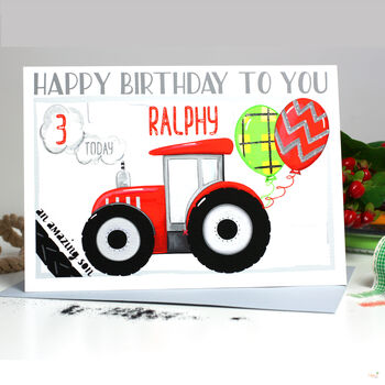 Personalised Red Tractor Age Birthday Card, 2 of 8