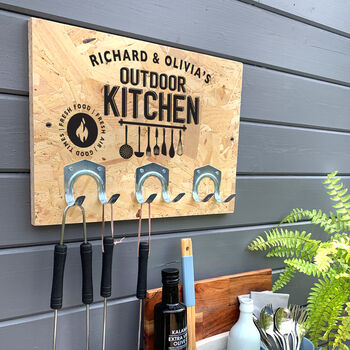 Personalised Outdoor Kitchen Sign With Hooks, 3 of 9