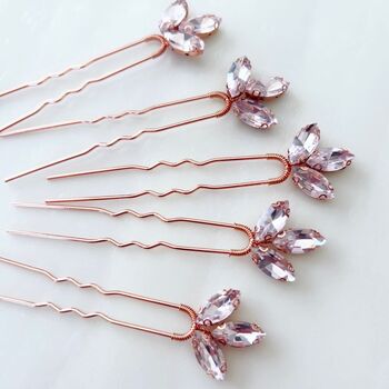 Set Of Five Pink Crystal Hair Pins, 3 of 3