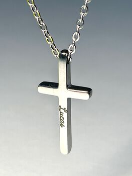 Personalised Christening Cross Chain Name Engraving, 3 of 6