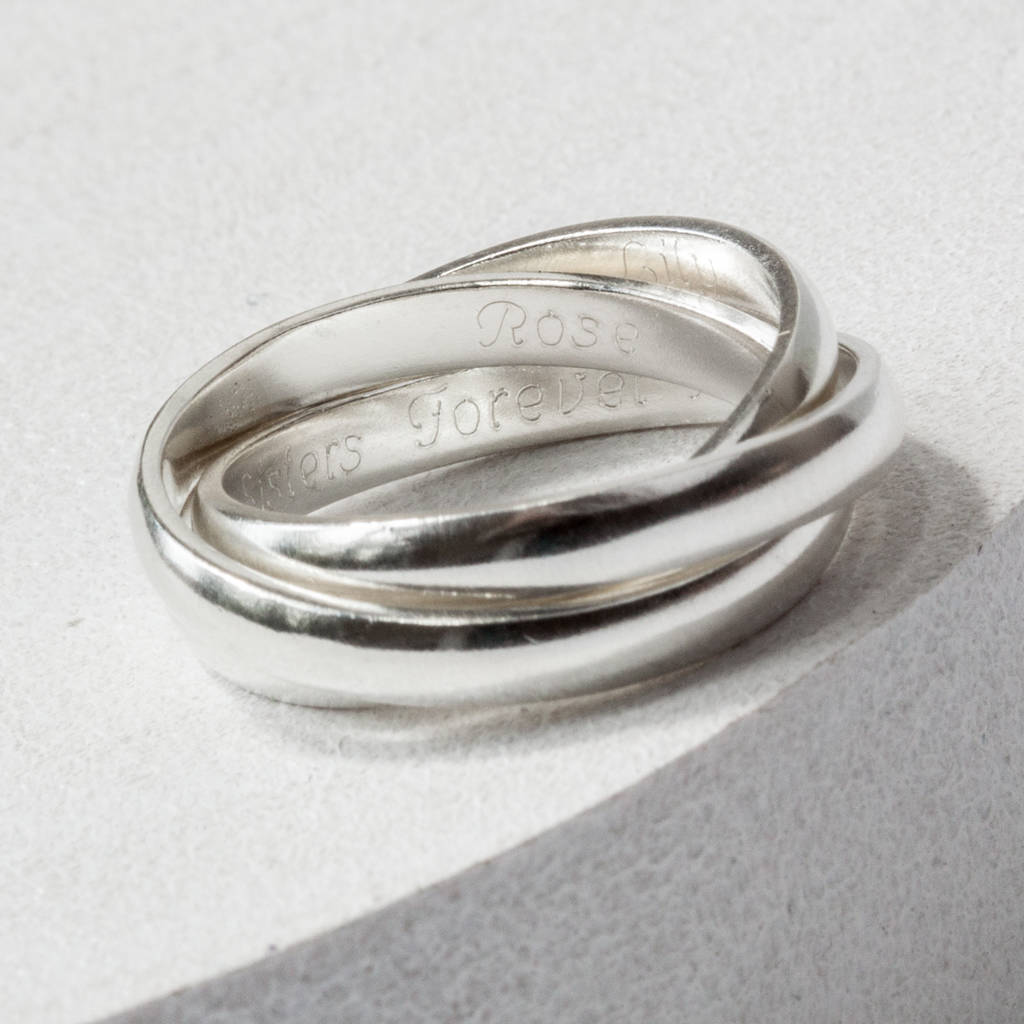 personalised sterling silver triple linked ring by the jewellery