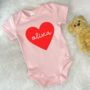 Red Heart Personalised Valentines Babygrow, thumbnail 1 of 3