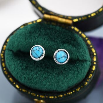 Sterling Silver Genuine Turquoise Stud Earrings, 5 of 12