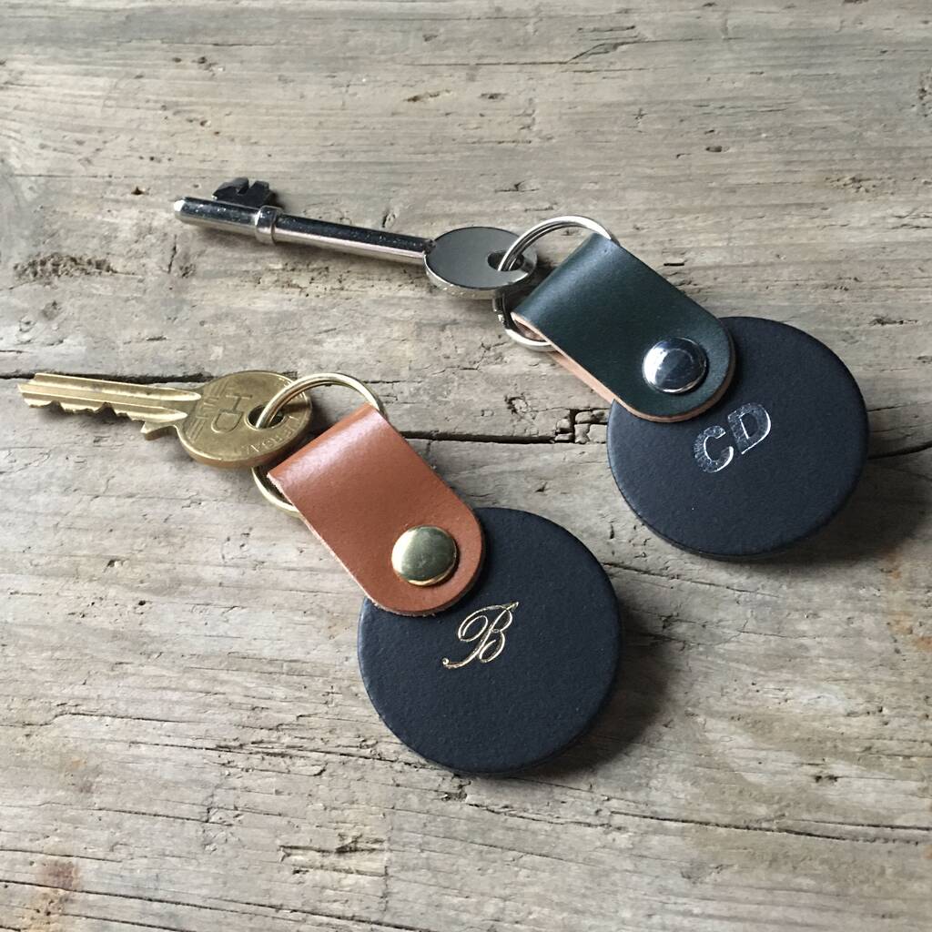 Personalised Black Leather Keyring By Studio Tew