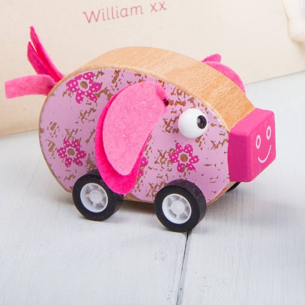 Wooden Pull Back Farm Animal Cars And Personalised Bag By British and