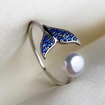 Sterling Silver Blue Whale Fin Adjustable Ring, 3 of 5