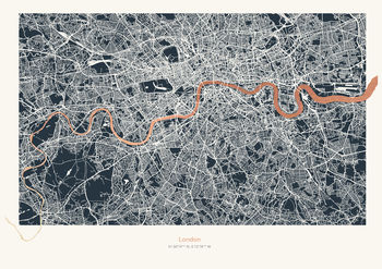 Metallic London Thames Map Print In Navy, 5 of 5