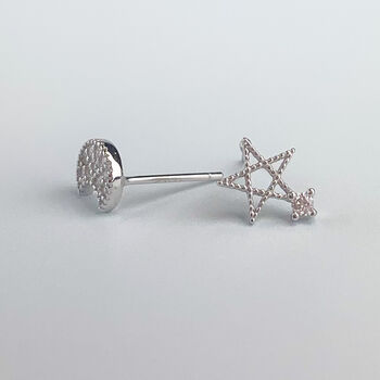 Sterling Silver Sparkly Moon And Star Stud Earrings, 2 of 5