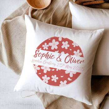 Red Cherry Blossom Personalised Cushion For Couple, 2 of 2