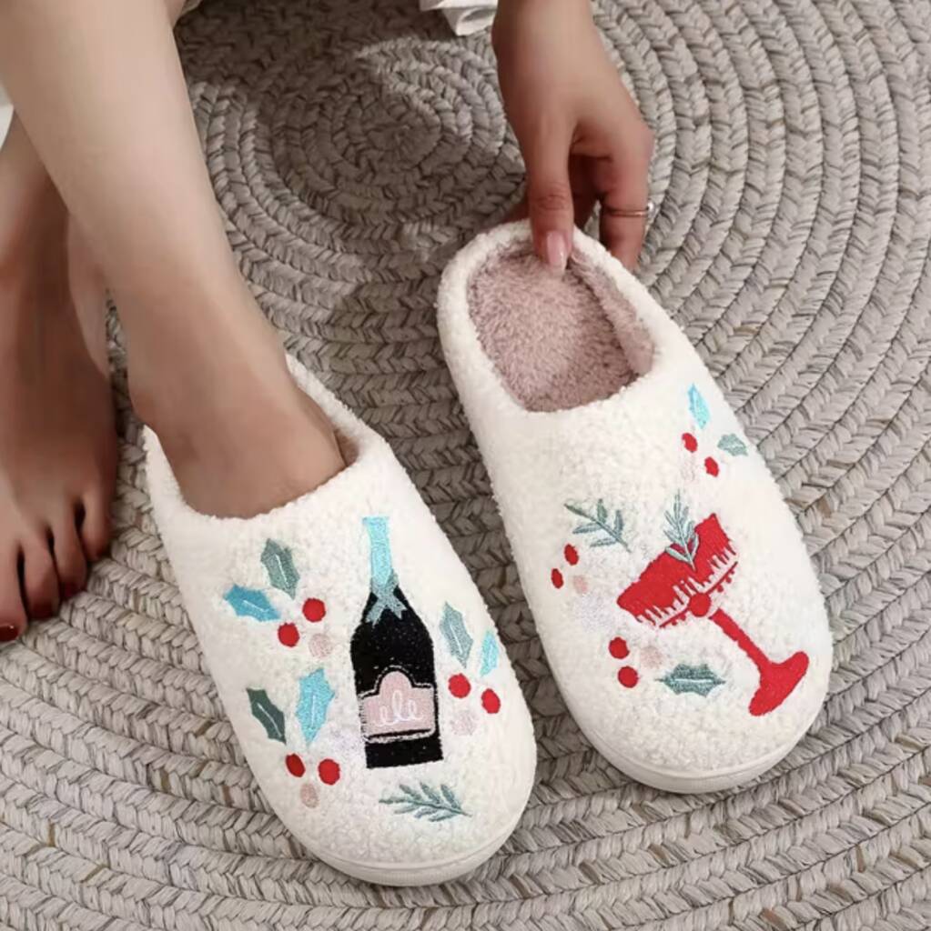 Embroidered Champagne Cocktail Cosy Slippers, 1 of 4