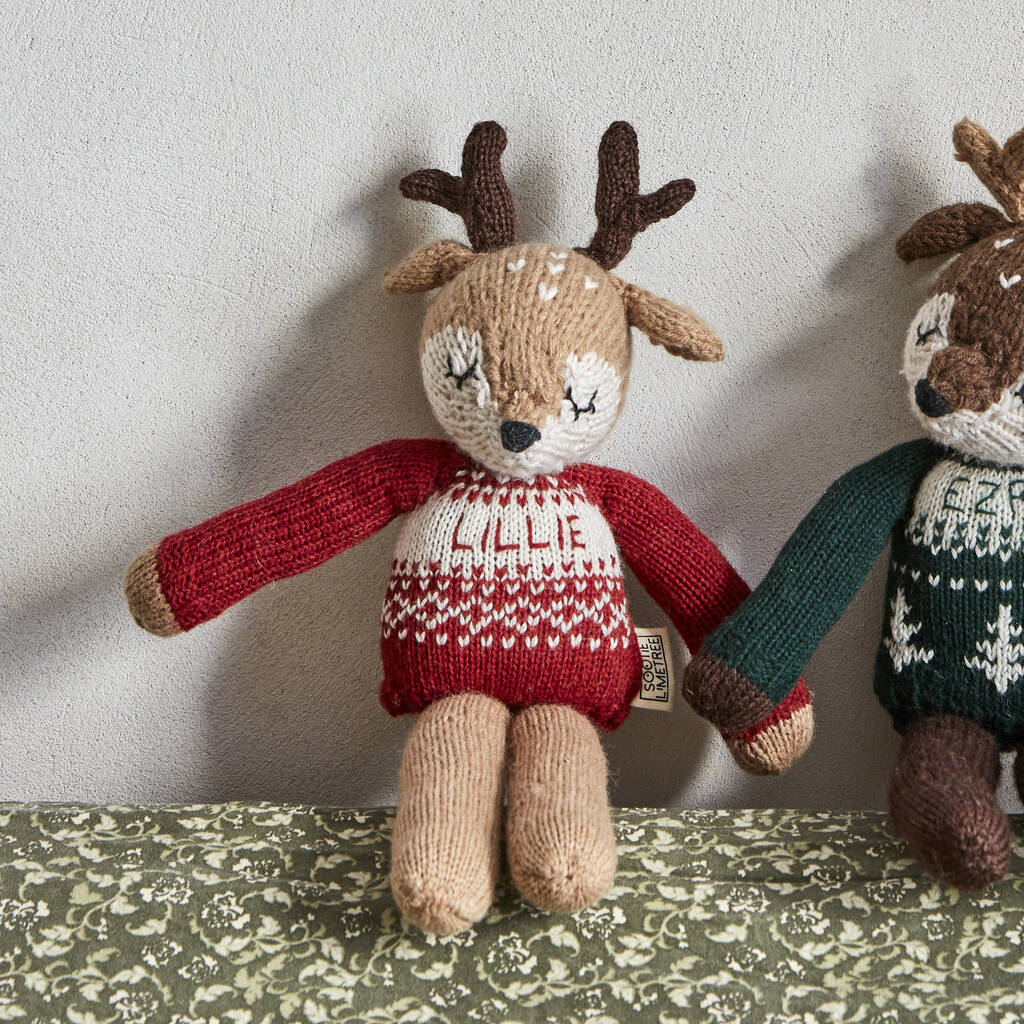 Personalised Reindeer Toy With Red Christmas Jumper, 1 of 2