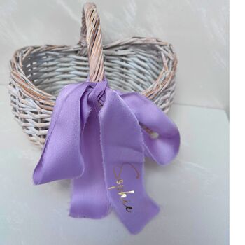 White Flower Girl Basket With Personalised Ribbon, 3 of 5