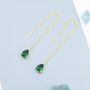 Sterling Silver Emerald Green Droplet Cz Threader Earrings, thumbnail 3 of 12