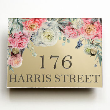 Personalised Mirrored Pink Peony House Door Number Sign, 5 of 7
