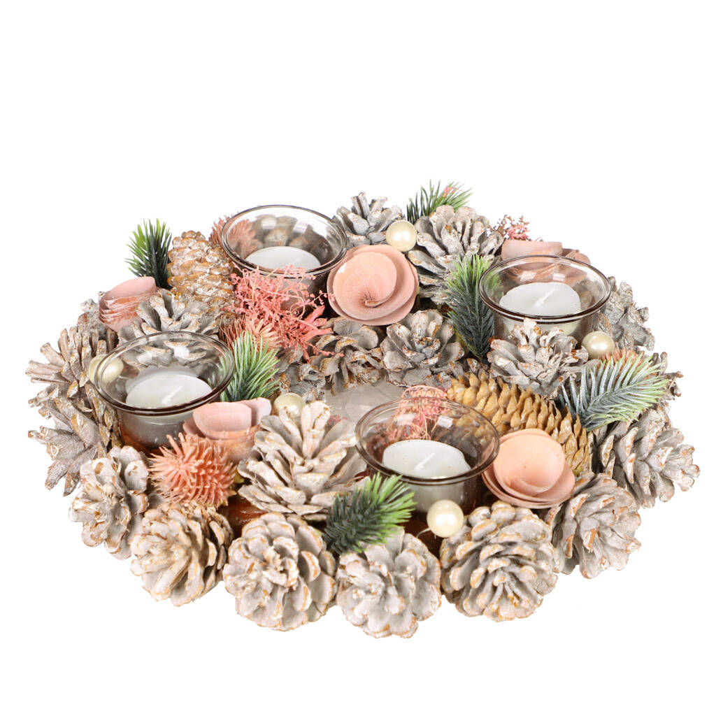 Pink Christmas Candle Holder Table Centrepiece By Dibor