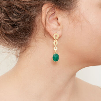 Emerald Gold Vermeil Textured Circle Drop Earrings, 4 of 11