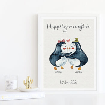 Penguins Personalised Wedding Print, 2 of 5