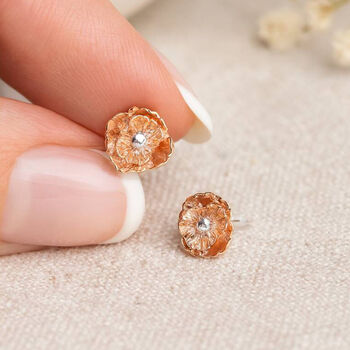 Sterling Silver And Rose Gold Poppy Flower Stud Earrings – 7mm, 2 of 9