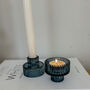 Blue Ribbed Glass Candlestick Holder, thumbnail 8 of 12