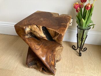 Hand Carved Teak Wooden Root Side Table Square Twisted, 4 of 5