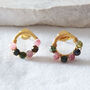Tourmaline Beaded Gold Plated Silver Circle Earrings, thumbnail 1 of 9