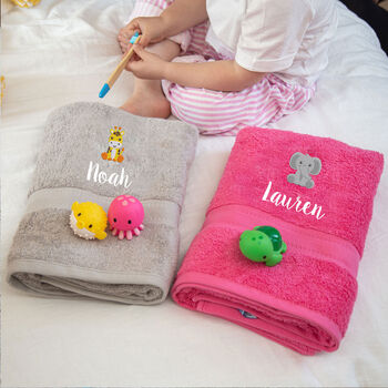 Personalised Blue Hippo Children's Bath Towel, 10 of 11