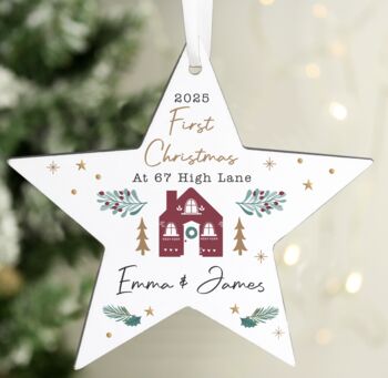 Personalised Wood First Christmas Star Ornament, 2 of 3