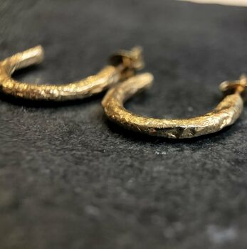 18ct Fair Mined Gold Plated Silver Textured Hoops, 3 of 4