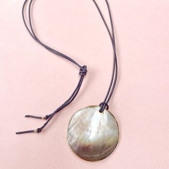 Cord Pendant Necklace With Round Shell Piece Charm, 2 of 4
