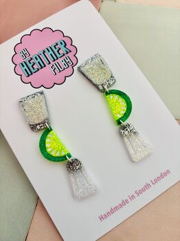 Tequila And Lime Resin Glitter Earrings / Funny Tequila Lover Gift / Mexico Vacation Jewellery, 4 of 6