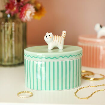 Green Oval Ceramic Cat Trinket Pot, 2 of 6