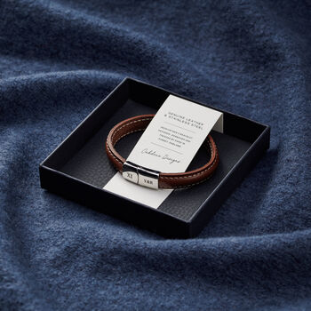 Personalised Anniversary Leather And Steel Men's Bracelet, 7 of 7