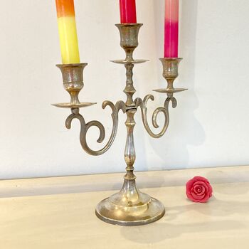 Antique Brass Three Sconce Candelabra / Candlestick ~ Four, 5 of 5