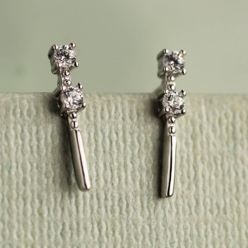 Sterling Silver Minimalist Baton Earrings, 1 of 5