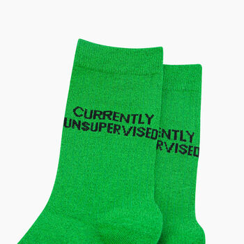 Currently Unsupervised Combed Cotton Glitter Socks In Lime, 2 of 4