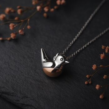 Personalised Tiny Sterling Silver And Rose Gold Robin Necklace, 2 of 9