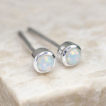 Mini Sterling Silver White Opal Stud Earrings, 4 of 10