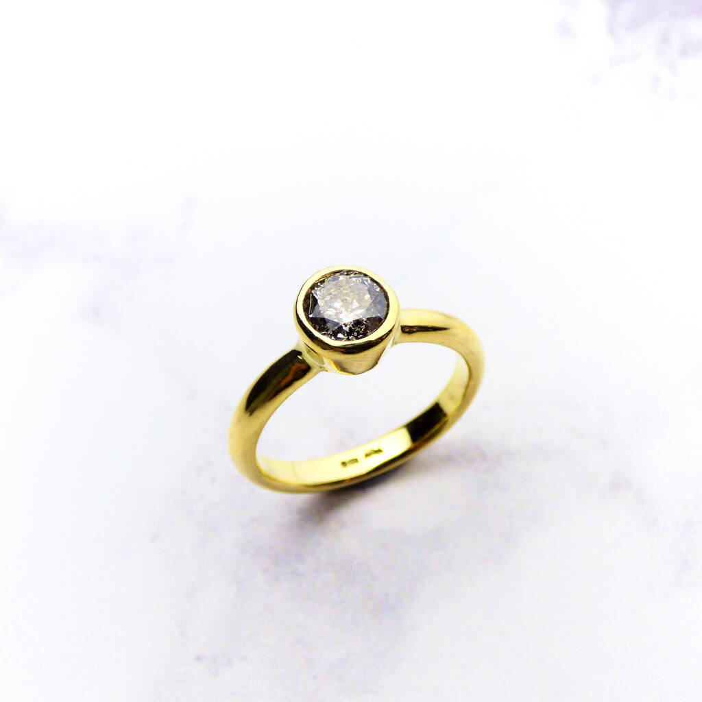 18ct Yellow Gold Ring With Salt And Pepper Diamond By Kirsty Taylor