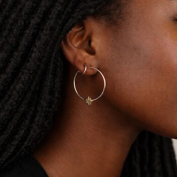 Large Silver Plated Organic Golden Star Hoop Earrings – 25mm, 2 of 6