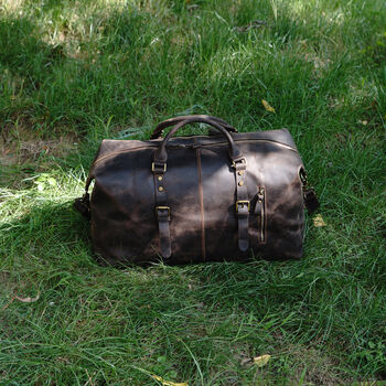 Zip Detail Genuine Leather Holdall Dark Brown, 7 of 12